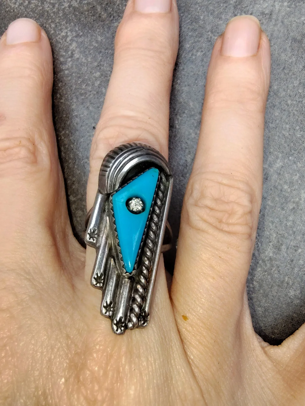 Artisan Turquoise Triangle Sterling Statement Ring Size 7